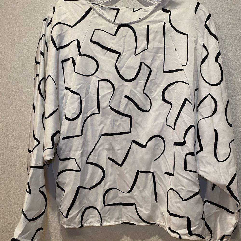 ASOS White and Black Abstract Print Open Back Blouse